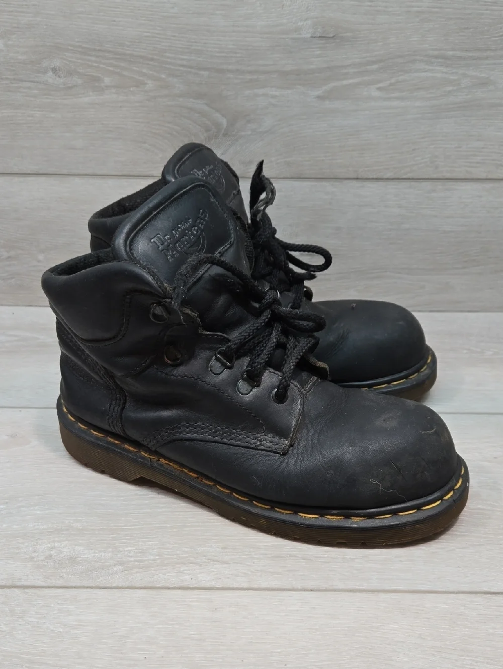 Vintage Dr.Doc.Martens Mens 7735 Black Lace-Up Steel Toe Work Boots Sz UK 7 US 8